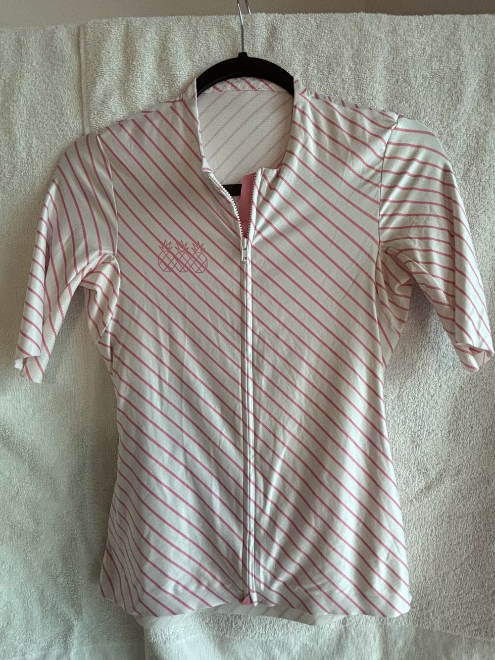 Women’s Pink & White Striped Zip-Front Jersey